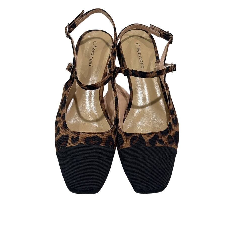 C.Paravano Cap-Toe Leopard Print Slingback Flats